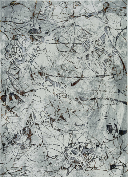 5'X8' Ivory Grey Machine Woven Abstract Vermicular Indoor Area Rug