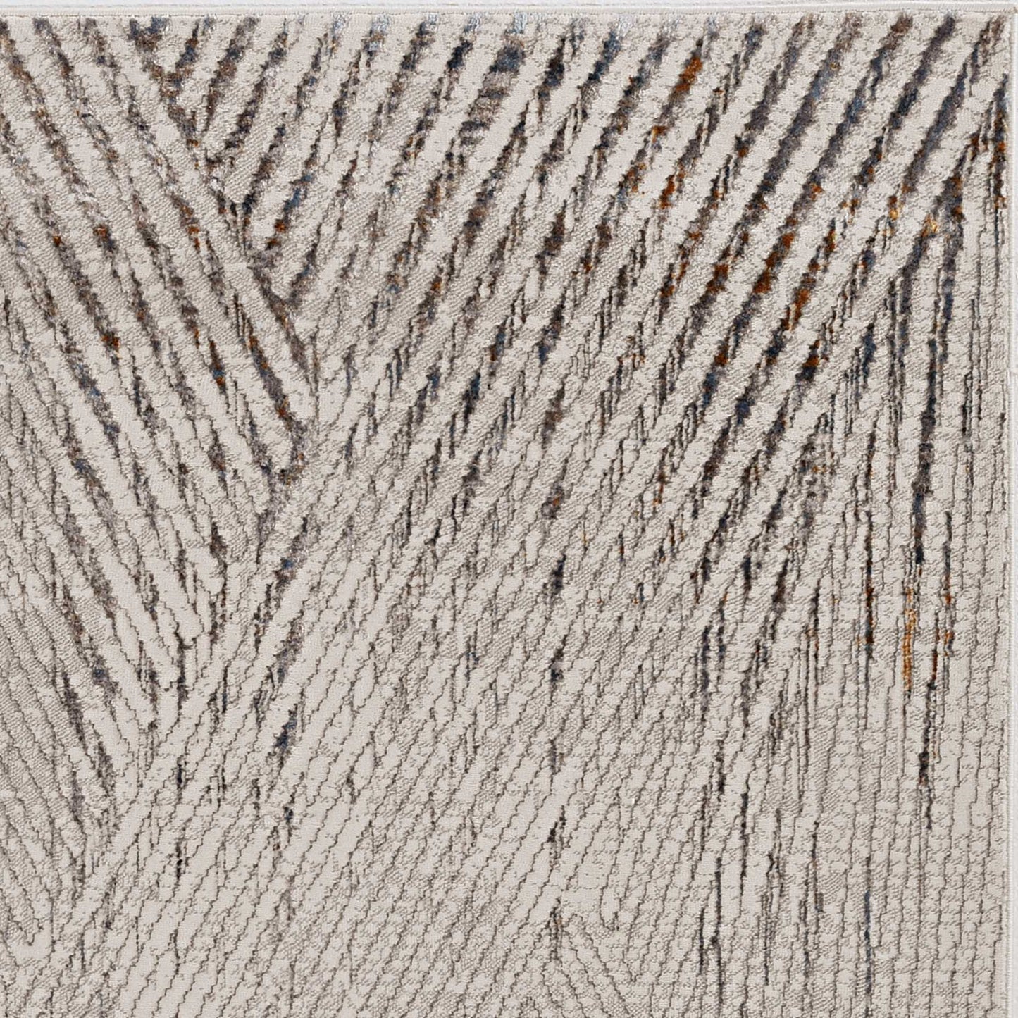 5'X8' Ivory Grey Machine Woven Geometric Lines Indoor Area Rug