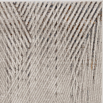 5'X8' Ivory Grey Machine Woven Geometric Lines Indoor Area Rug
