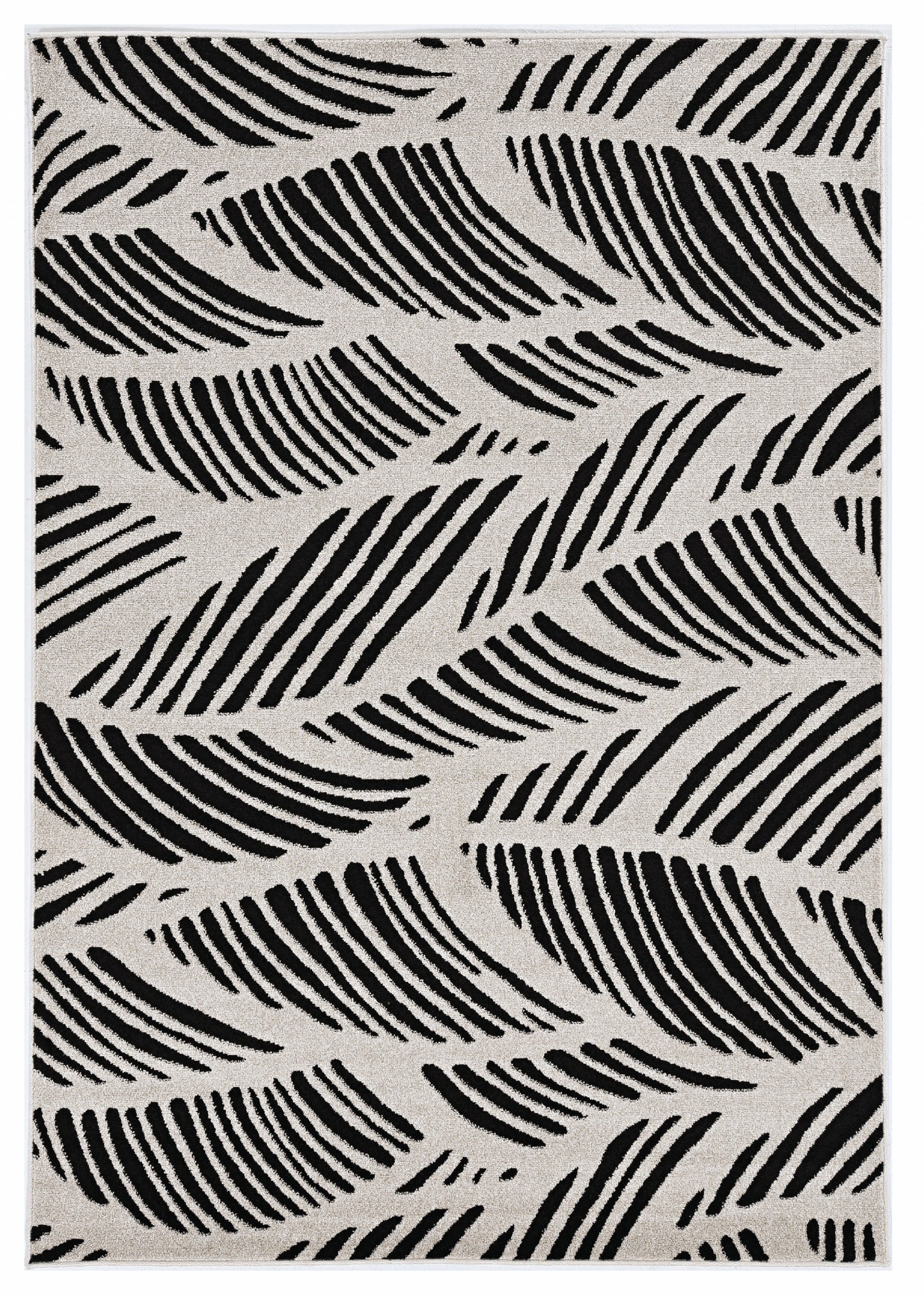 5'X8' Black White Machine Woven Uv Treated Oversized Leaves Indoor Outdoor Area Rug