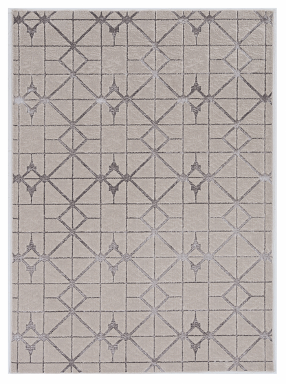 3'X5' Ivory Silver Machine Woven Geometric Indoor Area Rug