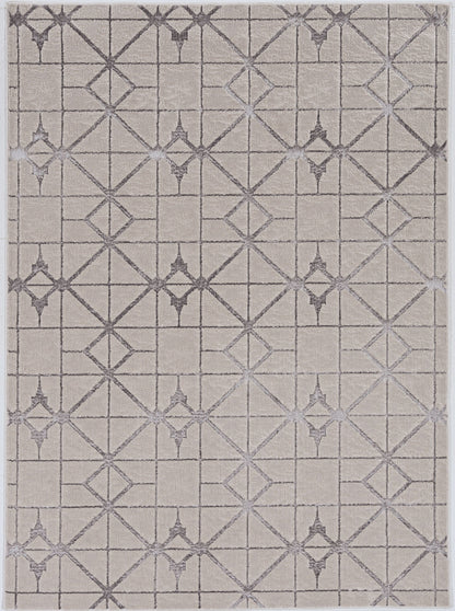 3'X5' Ivory Silver Machine Woven Geometric Indoor Area Rug