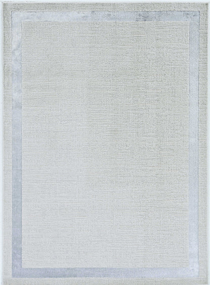 5'X8' Ivory Silver Machine Woven Bordered Indoor Area Rug