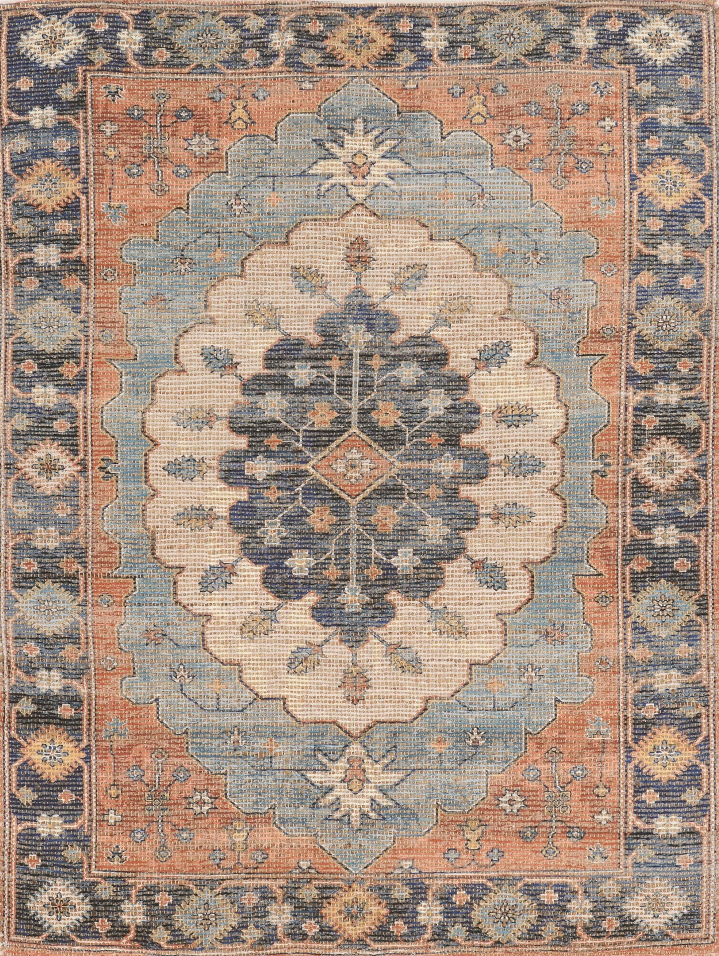 7'X12' Blue Hand Woven Traditional Medallion Indoor Area Rug