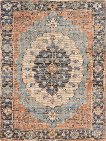 7'X12' Blue Hand Woven Traditional Medallion Indoor Area Rug