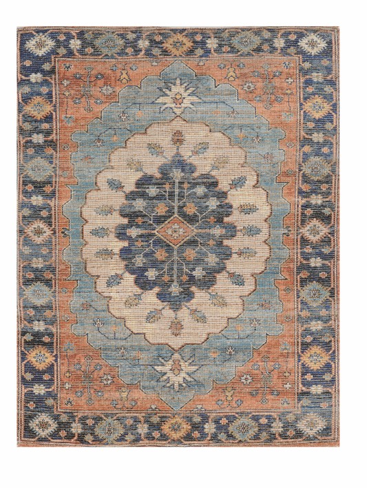 7'X12' Blue Hand Woven Traditional Medallion Indoor Area Rug