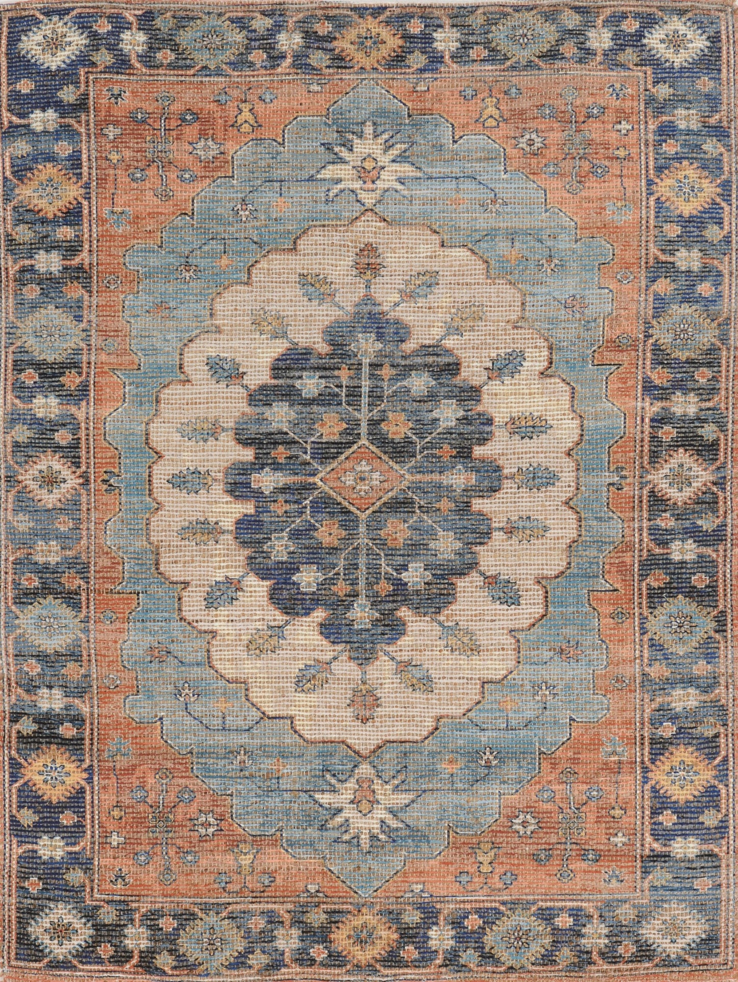 7'X12' Blue Hand Woven Traditional Medallion Indoor Area Rug