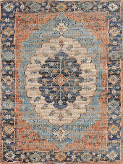 7'X12' Blue Hand Woven Traditional Medallion Indoor Area Rug