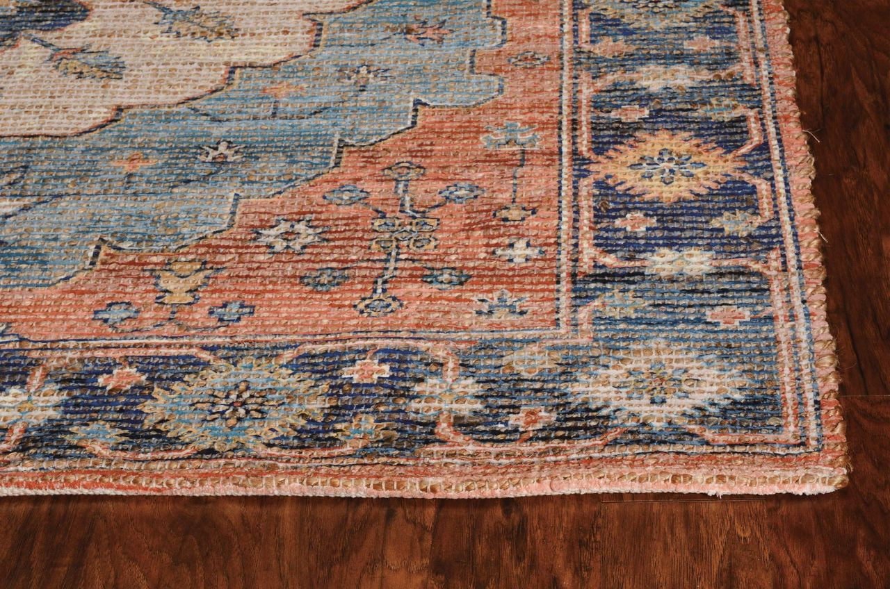 7'X12' Blue Hand Woven Traditional Medallion Indoor Area Rug