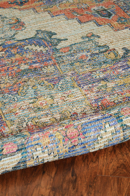 5'X7' Blue Rust Orange Hand Woven Diamond Medallion Indoor Area Rug