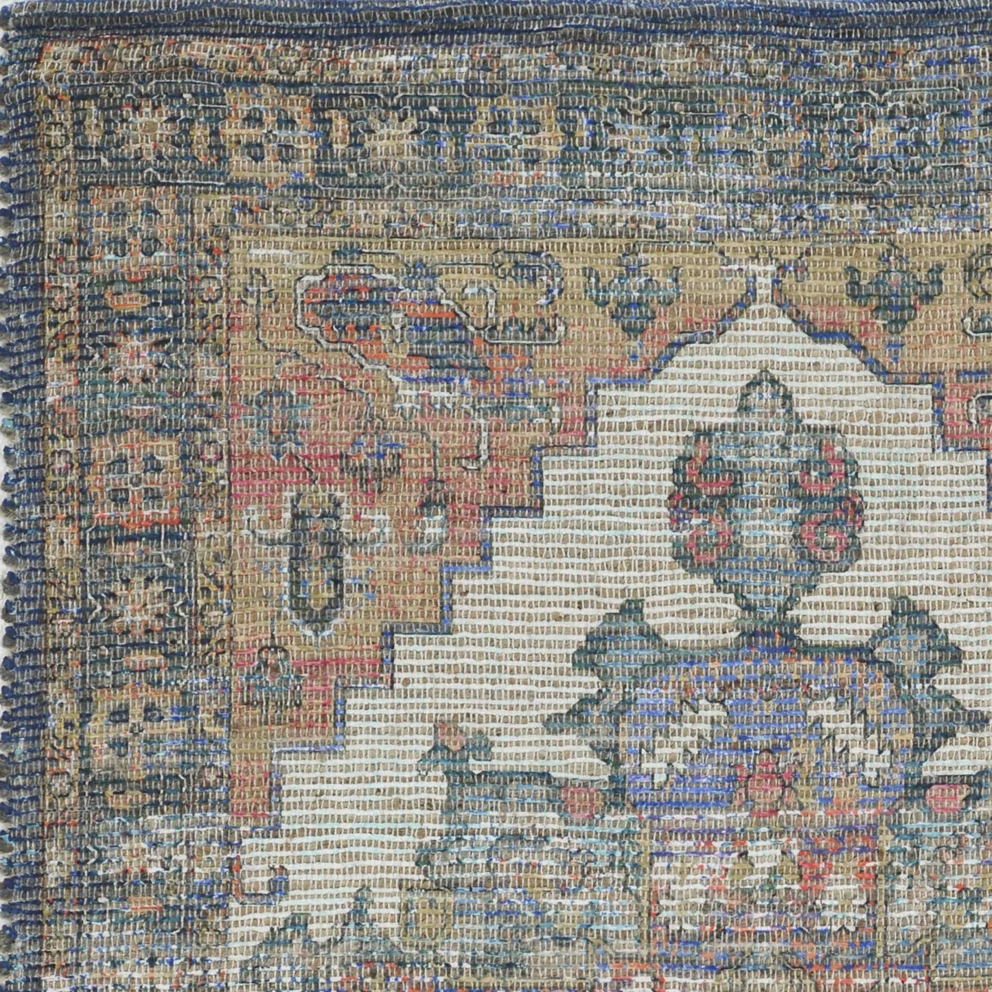 5'X7' Blue Rust Orange Hand Woven Diamond Medallion Indoor Area Rug