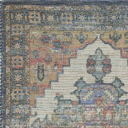 5'X7' Blue Rust Orange Hand Woven Diamond Medallion Indoor Area Rug