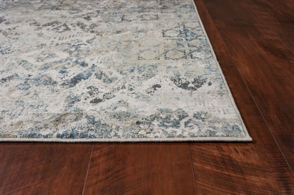 8' Teal Machine Woven Distressed Traditional Indoor Runner Rug