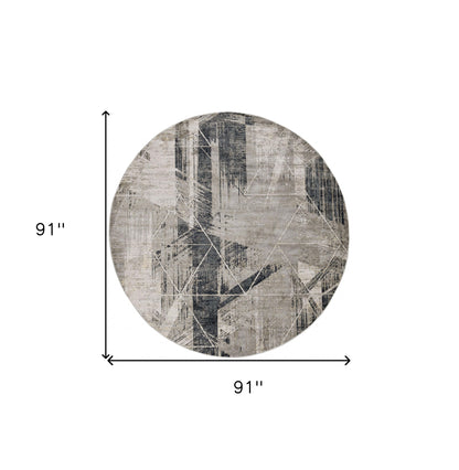8' Grey Machine Woven Abstract Geometric Indoor Runner Rug