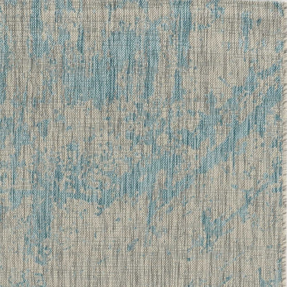 3'X5' Teal Machine Woven Uv Treated Abstract Brushstroke Indoor Outdoor Area Rug