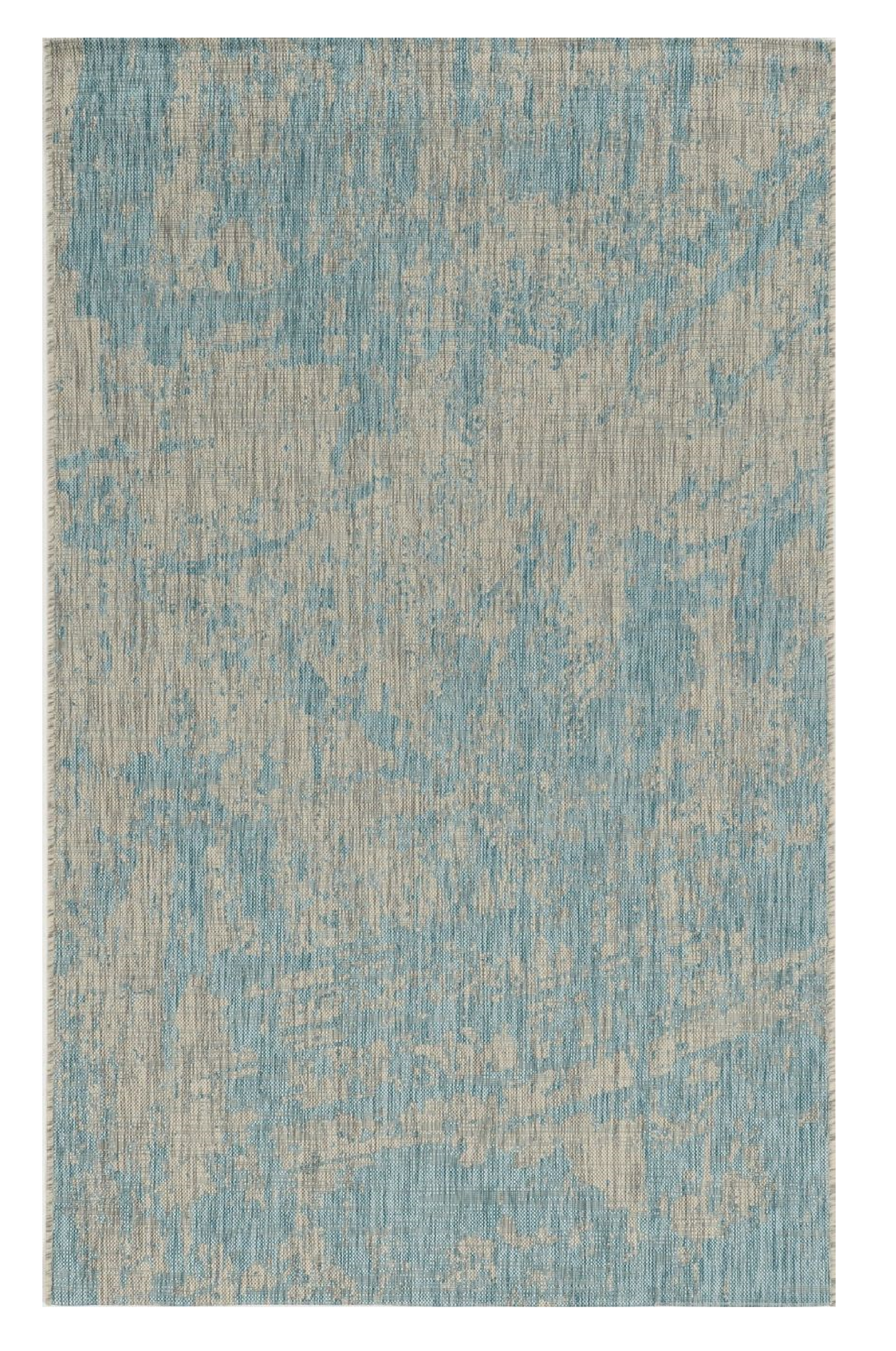 3'X5' Teal Machine Woven Uv Treated Abstract Brushstroke Indoor Outdoor Area Rug