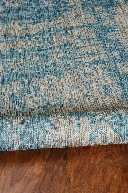 3'X5' Teal Machine Woven Uv Treated Abstract Brushstroke Indoor Outdoor Area Rug