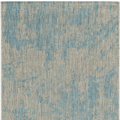 3'X5' Teal Machine Woven Uv Treated Abstract Brushstroke Indoor Outdoor Area Rug