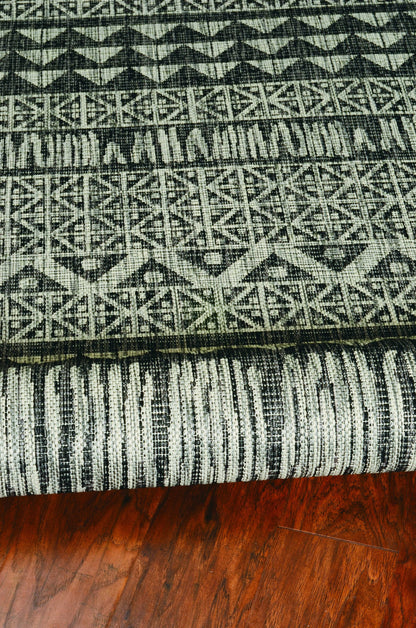 8'X11' Charcoal Machine Woven Uv Treated Tribal Indoor Outdoor Area Rug