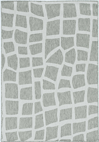 5'X7' Ivory Grey Machine Woven Uv Treated Abstract Indoor Outdoor Area Rug