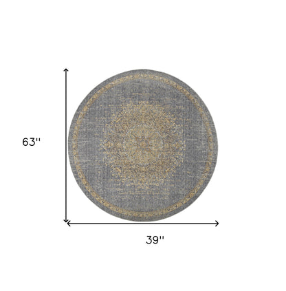 8' Slate Grey Machine Woven Vintage Traditional Indoor Runner Rug