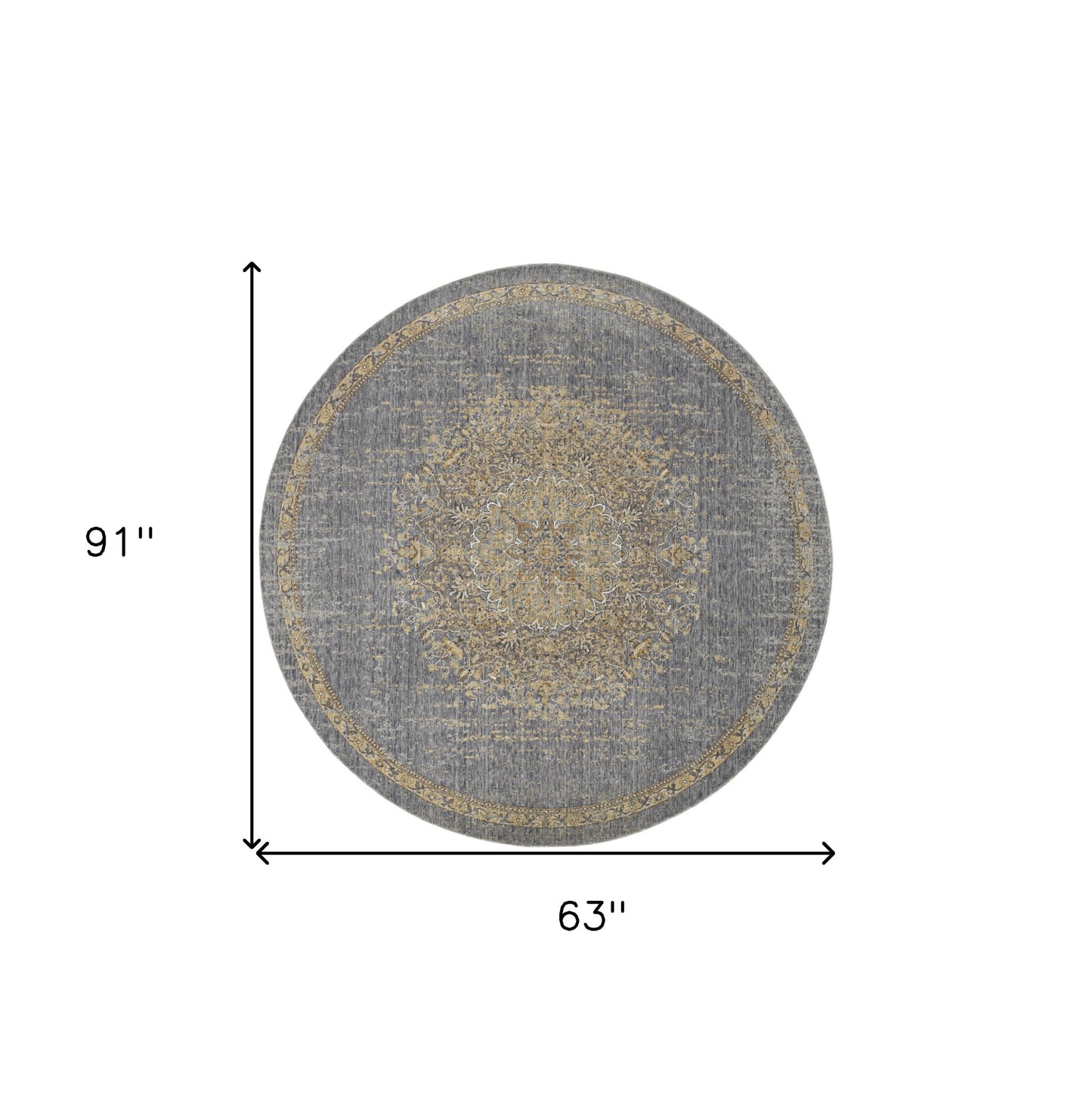 8' Slate Grey Machine Woven Vintage Traditional Indoor Runner Rug