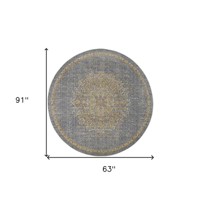 8' Slate Grey Machine Woven Vintage Traditional Indoor Runner Rug