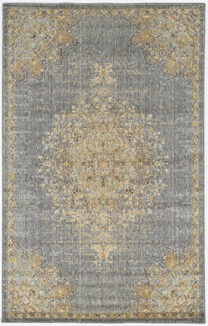 8' Slate Grey Machine Woven Vintage Traditional Indoor Runner Rug
