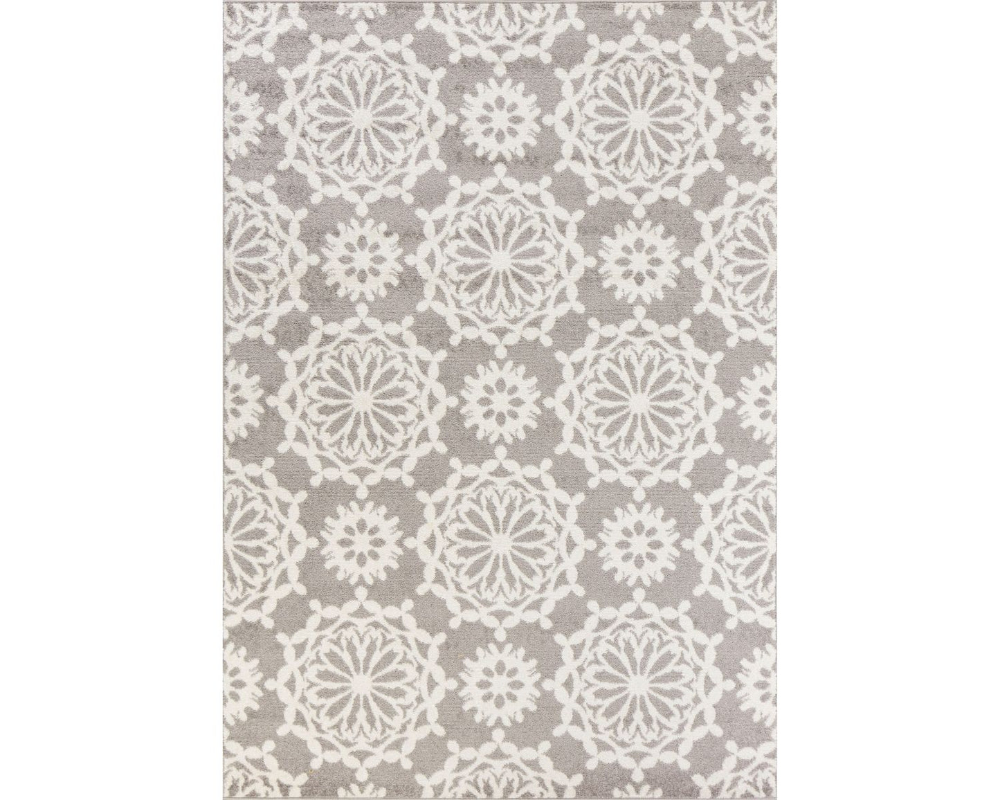 7' Grey Ivory Machine Woven Floral Indoor Runner Rug