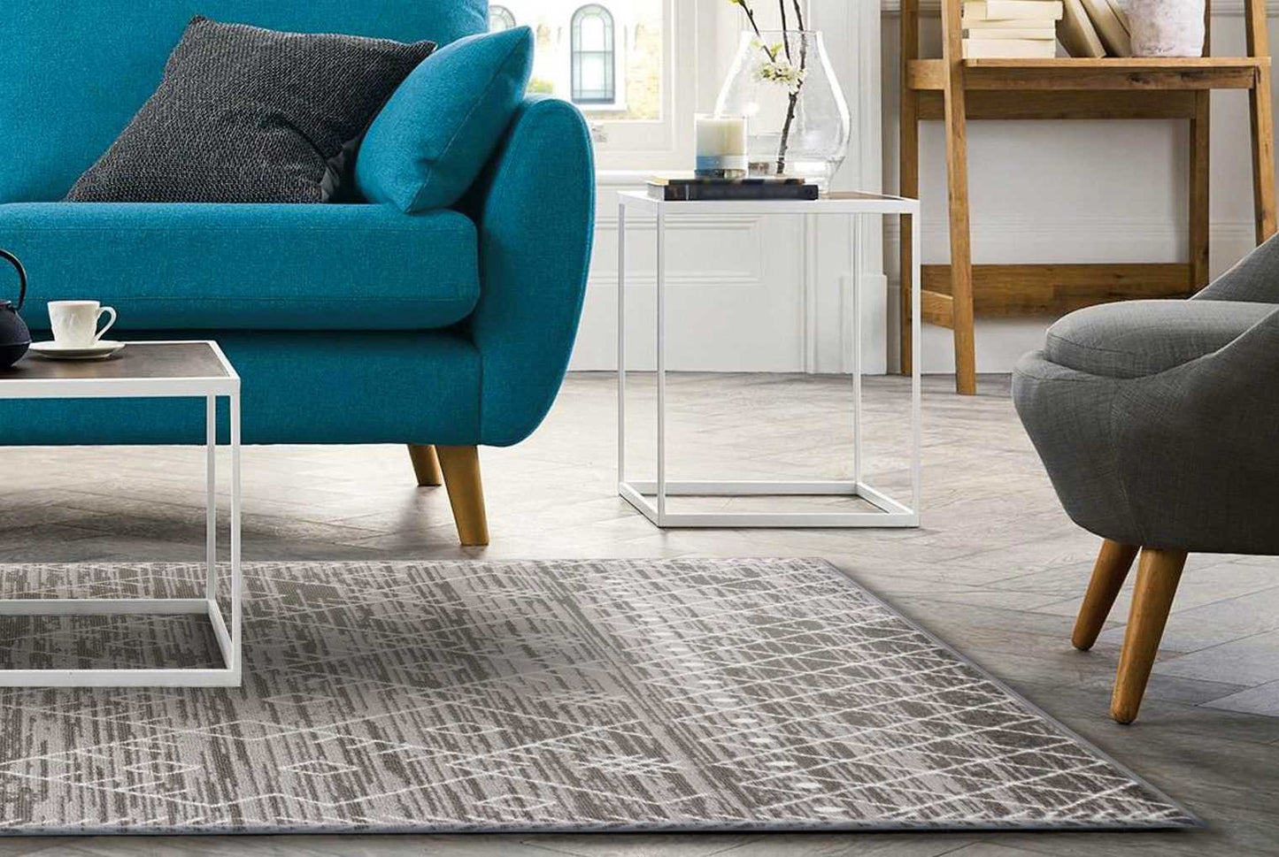 2' X 7' Gray And White Boho Geo Area Rug