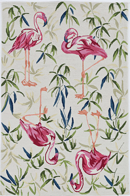 2'X3' Ivory Pink Hand Hooked Flamingo Indoor Accent Rug