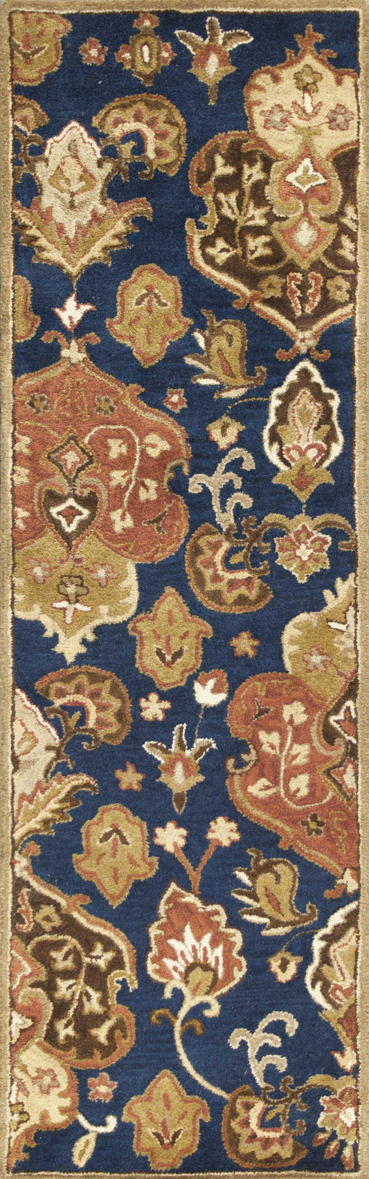 8'X11' Navy Blue Hand Tufted Traditional Floral Indoor Area Rug