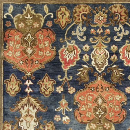 8'X11' Navy Blue Hand Tufted Traditional Floral Indoor Area Rug