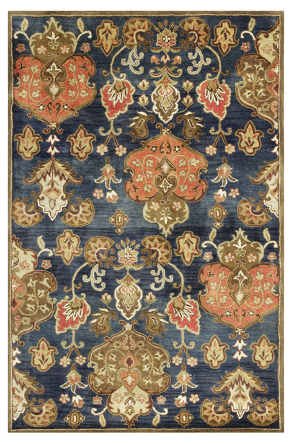 8'X11' Navy Blue Hand Tufted Traditional Floral Indoor Area Rug