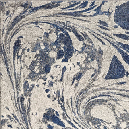 5'X8' Grey Blue Machine Woven Marble Indoor Area Rug