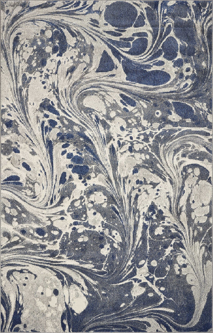 5'X8' Grey Blue Machine Woven Marble Indoor Area Rug