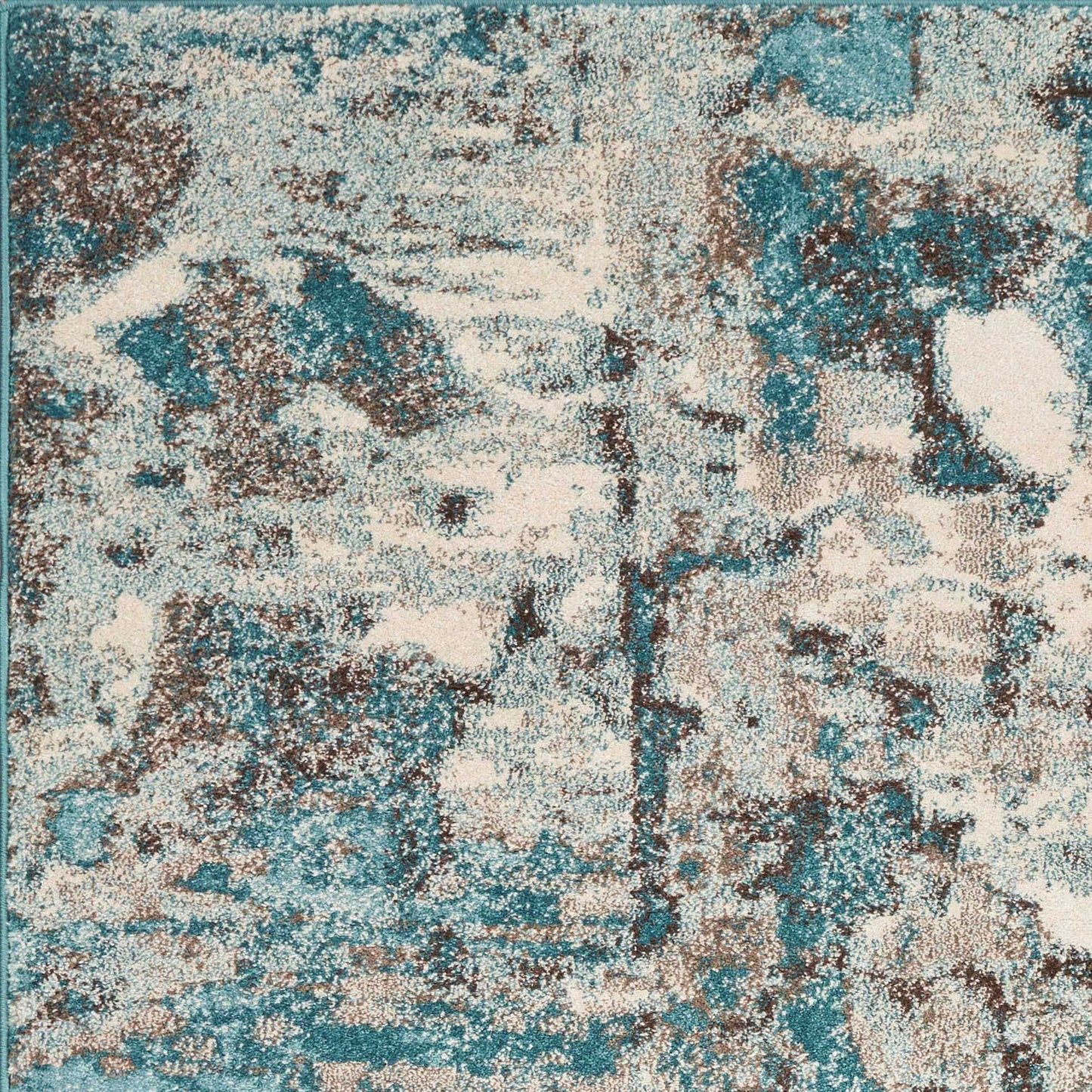 3'X5' Ivory Teal Machine Woven Abstract Indoor Area Rug