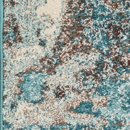 3'X5' Ivory Teal Machine Woven Abstract Indoor Area Rug