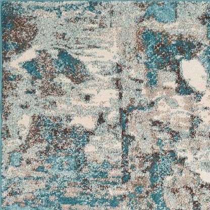 3'X5' Ivory Teal Machine Woven Abstract Indoor Area Rug