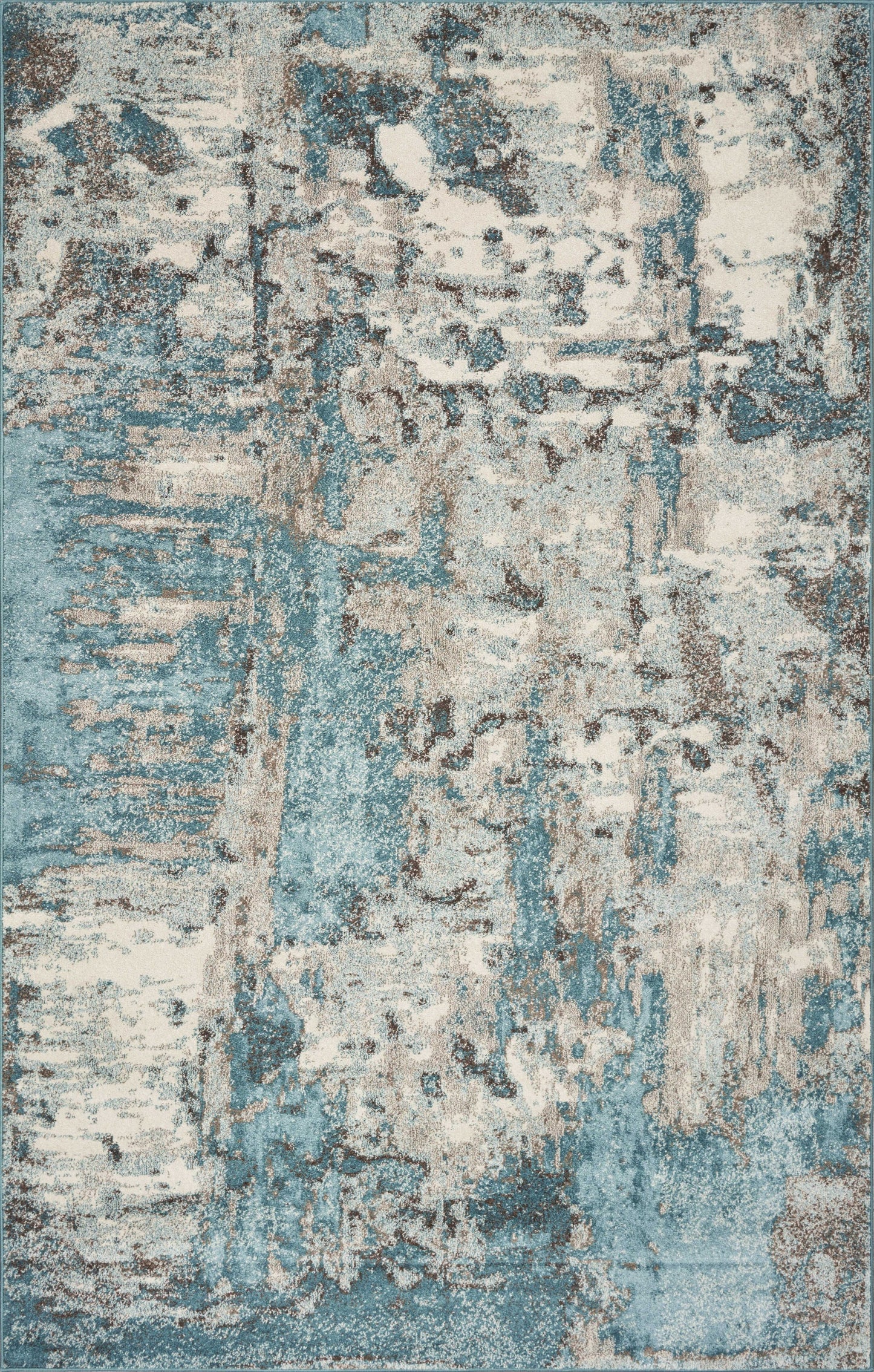 3'X5' Ivory Teal Machine Woven Abstract Indoor Area Rug