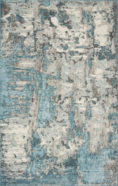3'X5' Ivory Teal Machine Woven Abstract Indoor Area Rug