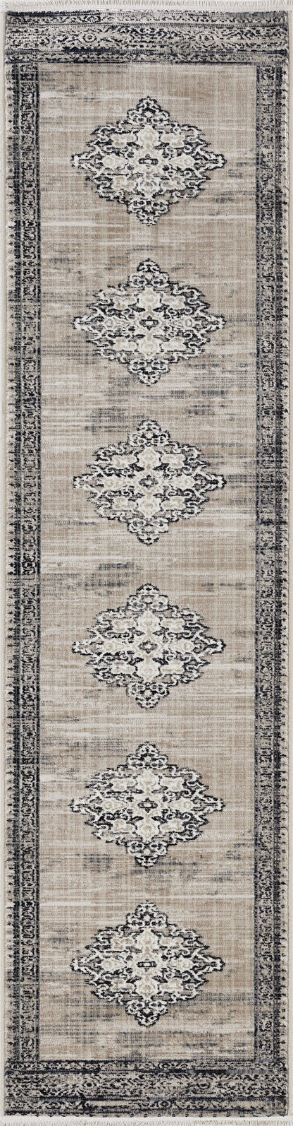 5' X 8' Sand Or Charcoal Medallion Bordered Area Rug