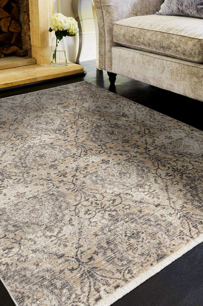 4'X6' Sand Grey Machine Woven Distressed Vintage Traditional Indoor Area Rug