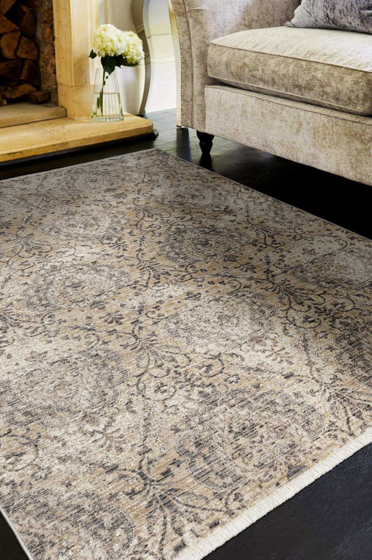 4'X6' Sand Grey Machine Woven Distressed Vintage Traditional Indoor Area Rug