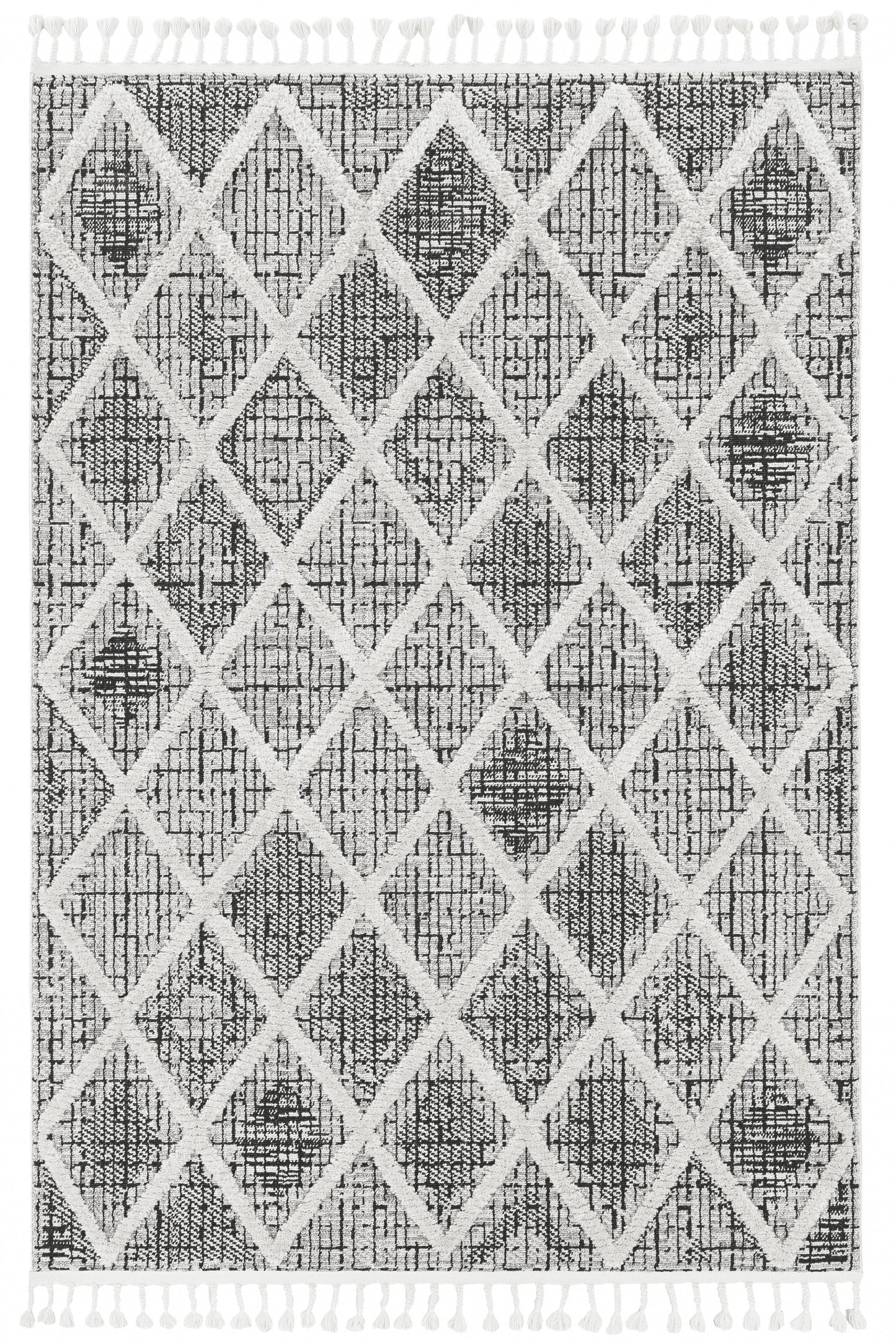 5' X 8' Charcoal Geometric Diamond Indoor Area Rug With Fringe