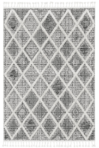 5' X 8' Charcoal Geometric Diamond Indoor Area Rug With Fringe