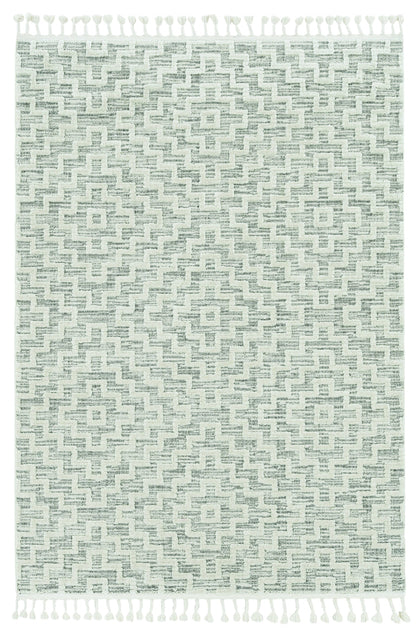 5'X8' Ivory Grey Machine Woven Geometric With Fringe Indoor Area Rug