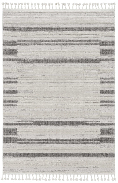 94 X 130 Ivory  Grey Polyester Rug