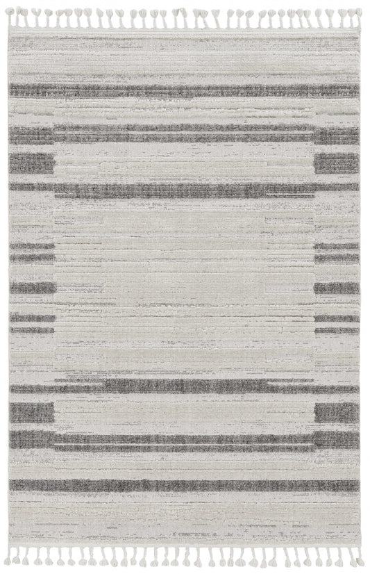 94 X 130 Ivory  Grey Polyester Rug