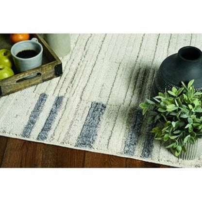 94 X 130 Ivory  Grey Polyester Rug